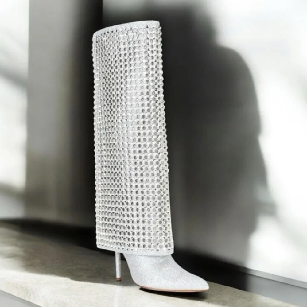 NWT Gianni Bini Lowry Glitter Rhinestone Foldover Stiletto Tall Boots Sz 7,5 - Picture 15 of 15